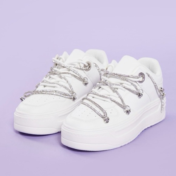 Forever 21 Shoes - White Sneakers with Silver Accents with Rhinestone Lace